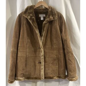 Alfani Outwear Women's Size L Genuine Leather Faux Fur Shearling Coat‎ Jacket